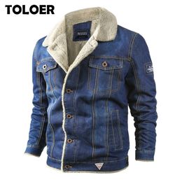 Fleece Denim Jacket Mens Winter Casual Warm Bomber Jackets Men Jean Jacket Coat Outwear Male Cowboy Cotton Solid Streetwear 201111