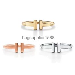 TIFF 925 Silver T-shaped Ring Girls Fashion Korean Jewelry ThickenedBottom Plating Simple Personality Trend Jewelry Gift
