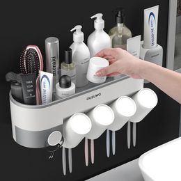Wall Mount Toothbrush Holder Toothpaste Squeezer Automatic Dispenser Bathroom Accessories Sets Storage Organizer Rack Box LJ201204