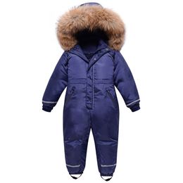 OLEKID 2020 Boys Winter Snowsuit Waterproof Real Fur Thick Girls Jumpsuit 3-10 Years Kids Overalls Children Ski Suit Snow Wear LJ201017