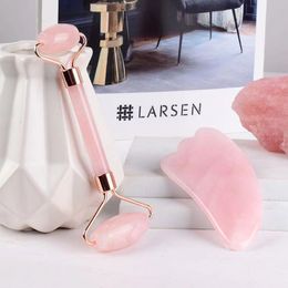 Rose Quartz Face Roller Gua Sha Massage Tool Gift Box Set Natural Stone Scraping Board Tools For Face Massage Anti Wrinkle Cellulite