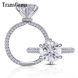 TransGems 14K 585 White Gold Centre 3ct 9mm F Colour Moissanite with Accents Engagement Ring for Women Anniversary Gifts Y200620