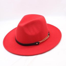 Wide Brim Hats Fashion TOP Elegant Solid Felt Fedora Hat For Women Band Flat Jazz Stylish Trilby Panama Caps Bucket Hat1