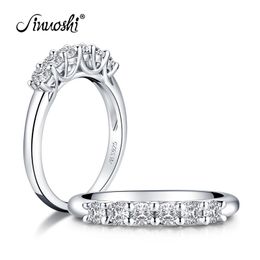 AINUOSHI Row Drill Wedding Band Ring 925 Sterling Silver Ring Simulated Diamond Engagement Wedding 6-Stones Band Ring Jewelry Y200107