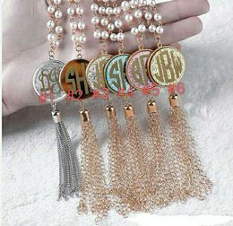 Cross-mirror Personalised design pearl necklace ladies long layered tassel PE pendant