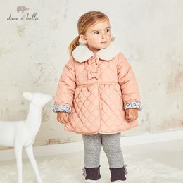 dave bella winter baby girls fashion bow plaid pockets fur padded coat children tops infant toddler outerwear LJ201126