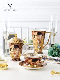 Yayoi Muke Bone Porcelain Coffee Cup Saucer Klimt Famous Paintings Surrounding Afternoon Tea European Small Luxury Cups Mugs