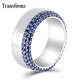 Transgems Sterling S925 Silver 1.4-1.5mm Dark Sapphire Men Ring Party Wedding Band for Men Wedding Gifts Y200620