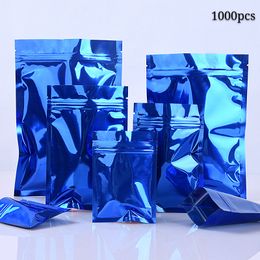 sample pouches Canada - 1000pcs Glossy Blue Zip Lock Mylar Zipper Packaging Coffee Bags Grocery Packing Aluminum Foil Bag Sample Gift Pouches