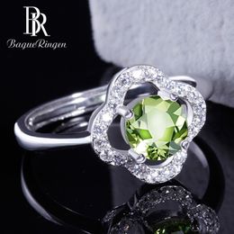 Bague Ringen Korean popular style HOT 925 Sterling Silver Jewelry Ring Clover Olivine Women's accessories Romantic Weddings gift Y200321