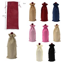 Jute Wine Bags Red Wine Bottle Covers Champagne Pouch Burlap Packaging Bag Sublimation Gift Wraps Christmas Wedding Party Decoration TD288