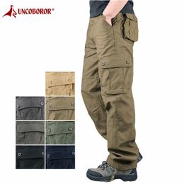 Mens Cargo Pants Tactical Multi-Pocket Overalls Male Combat Cotton Loose Slacks Trousers Army Military Work Straight Pants 201110