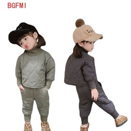 Fashion Children's Thick Set Winter Baby Girls Warm Turtleneck Coat +pant Sets Kid Grey Casual Suit 0-5 Years Boys Autumn Cotton 211224
