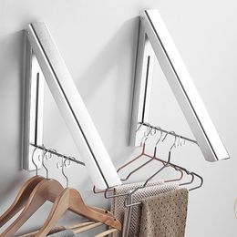 Clothes Hanger Wall Punch Mounted Multifunction Retractable Aluminium Alloy Balcony Drying Rack Folding Adjustable Home Laundry 201111