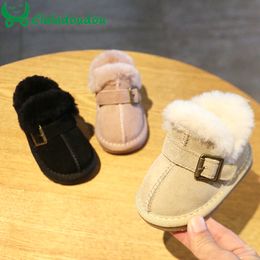 Claladoudou 11-15.5cm Brand Genuine Leather Snow Boots For Baby Girls Boys Warm Plush Pink Black Buckle Winter Boots For Toddler 201130