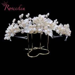 New Design Fresh Water Pearl Bridal Tiara Crown Flower Rhinestone Wedding headband hairpiece Hair Jewellery RE3943 W0104