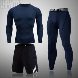 Brand Men Compression Sportswear Suits Gym Tights Training Clothing Training Sports Solid color thermal underwear Set Running LJ201125