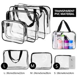 Travel PVC Cosmetic Bags Women Transparent Clear Zipper Makeup Bags Organiser Bath Wash Make Up Tote Handbags Case 3pcs/set