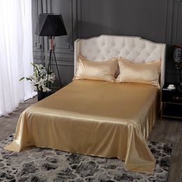 100% Satin Silk Beedsheet White 1 Piece Flat Sheet Silky Queen King Bed Sheets Bedroom Sheets 201113