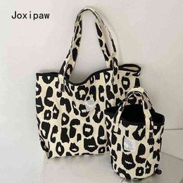 Shopping Bags Leopard Print Tote Bags Ladies Canvas Large Capacity Shoulder Travel Beach s 220301
