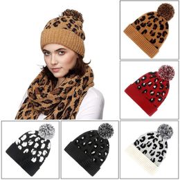 Fashion Women Beanie Leopard Jacquard Winter Outdoor Knitted Hat Thick Woollen Skullies Beanies 5 Colours Party Hat