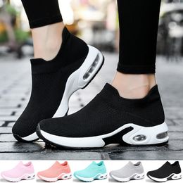 Womens Walking Shoes Air Cushion Lightweight Comfortable Sneakers Non-slip Popular Weave Mesh Fabric Casual Shoes