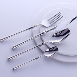 Western Portable Cutlery Set Travel 24pcs 304 Stainless Steel Dinnerware Set With Luxury Handle Knife Fork Dinner Tableware Set Y200610