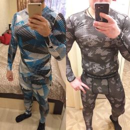 Camouflage tracksuit Men Rashgarda MMA Long Sleevets T Shirt Men's Compression Suit Kids Teen Fitness shirt Thermal Underwear LJ201126