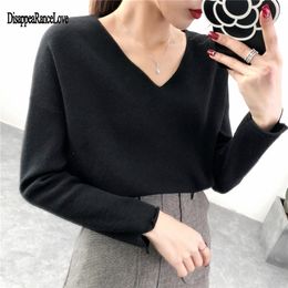 Women Pullover Cashmere Sweater 2021 Knitting Autumn Winter Multi Colours Sexy V-Neck Elegant Bottoming Ladies Tops 201223