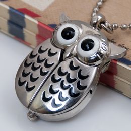 3 model boys and girls new open close owl pocket watch necklace vintage Jewellery wholesale Korean sweater chain fashion watch hanging watch