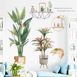 Nordic style Green Leaf Pot Wall Stickers Living room Bedroom Kids rooms Wall Decor Cute Cat Wall Decals Vinyl PVC Home Decor 201201