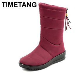 TIMETANGWarm Fur for Women Warm Waterproof Winter Mid Calf Snow Boots Women's Shoes Y200915