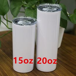 20oz Sublimation Skinny Tumbler With Straw Stainless Steel Water Bottles Double Insulated Slim Vacuum Cups Coffee Milk Mugs A12