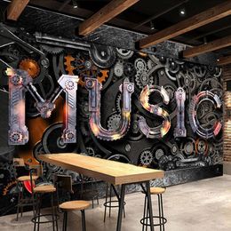 Custom Photo Mural 3D Retro Nostalgia Metal Gear MUSIC Restaurant Bar KTV Poster Decoration Wall Painting Living Room Wallpaper