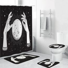 Tarot Divination Shower Curtain Set Waterproof Digital Print 4 Piece Bath Mat Pad Carpet Cover Toilet Cover For Bathroom T200711