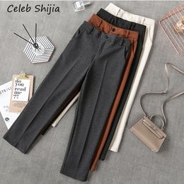 New Autumn Woman pants wool gray solid casual loose Business OL blazer Suit Pants Female high waist trousers winter 201102