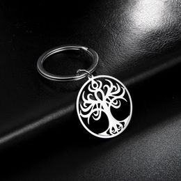 10Pcs/Set Tree of Life Round Key Chain Finder Pendant for to Bag Talisman Amulet Viking Stainless Steel Keyring Key Chains for Gift