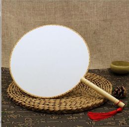 DIY Blank White Silk Hand Fans with Handle Student Children Hand Painting Fine Art Programs Chinese Palace Round Fan