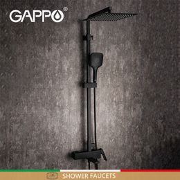 GAPPO black faucet set bathroom mixer system waterfall Shower Faucets G2417-6 LJ201211