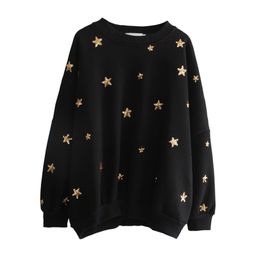 PERHAPS U Women Autumn Winter Crew Neck Black Star Sequined Bling Sweatshirts Pullovers Casual H0037 201217