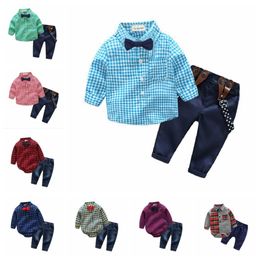 Boys Strap Baby Outfits Infant Tie Romper t shirt pant 2pcs set Kids Clothing Sets Toddler Clothes