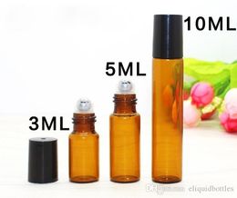 Hot Selling Amber 1ml 2ml 3ml 5ml 10ml Glass Roller Bottles With Stainless Steel Ball For Essential Oil 1100pcs/Lot Free DHL