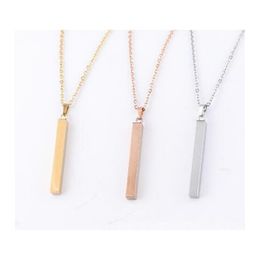 Stainless Steel Bar Pendant Necklace Rose Gold Silver Solid Blank Bar Charm For Buyer Own Engraving Jewelry Lgetv