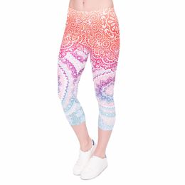 Women Capri Leggings Aztec-Round-Ombre Printing Mid-Calf Fitness Movement Leggins Capri Pants LJ201006