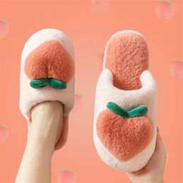 Slippers for Home Peach Chinelo's Flip-Flops Cartoon Fur Winter Warm Non-Slip Floor Kawaii Shoes 211228