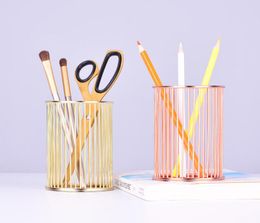 Gold iron pen holder simple desk desk office container multi function rose gold hollow chopsticks cage