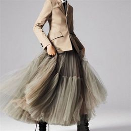 3 Colors 90 cm Runway Luxury Soft Tulle Skirt Hand-made Maxi Long Pleated Skirts Womens Vintage Petticoat Voile Jupes Falda T200324