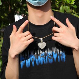 Custom Po Large Size Can Open Heart Pendant Necklace Men Women Hip Hop Bling Iced Out Jewelry Solid back For Gift249s