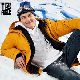 Tiger Force Oversize Winter Ski Sport For Men Waterproof Snow Fake Two Hooded jacket Male Thicken Coat 201023