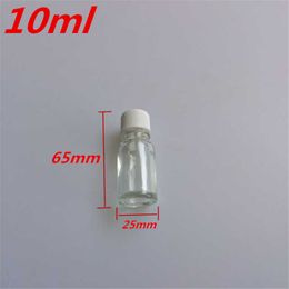 10 pcs 25x65 mm Transparent Glass Bottles With White Screw Cap&Leakproof Stopper DIY ml Liquid Jars Essential Oil